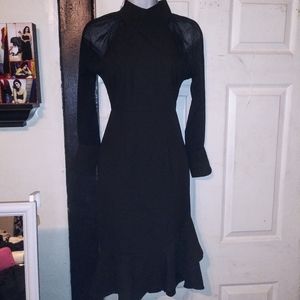 Black Business Dress Sheer Mesh Sleeves sz S